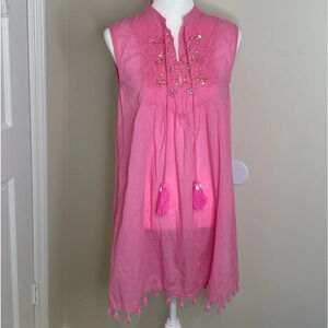 Antica Sartoria by Giacomo Cinque Pink Sleeveless Beaded Dress w/ tassel hem S/M